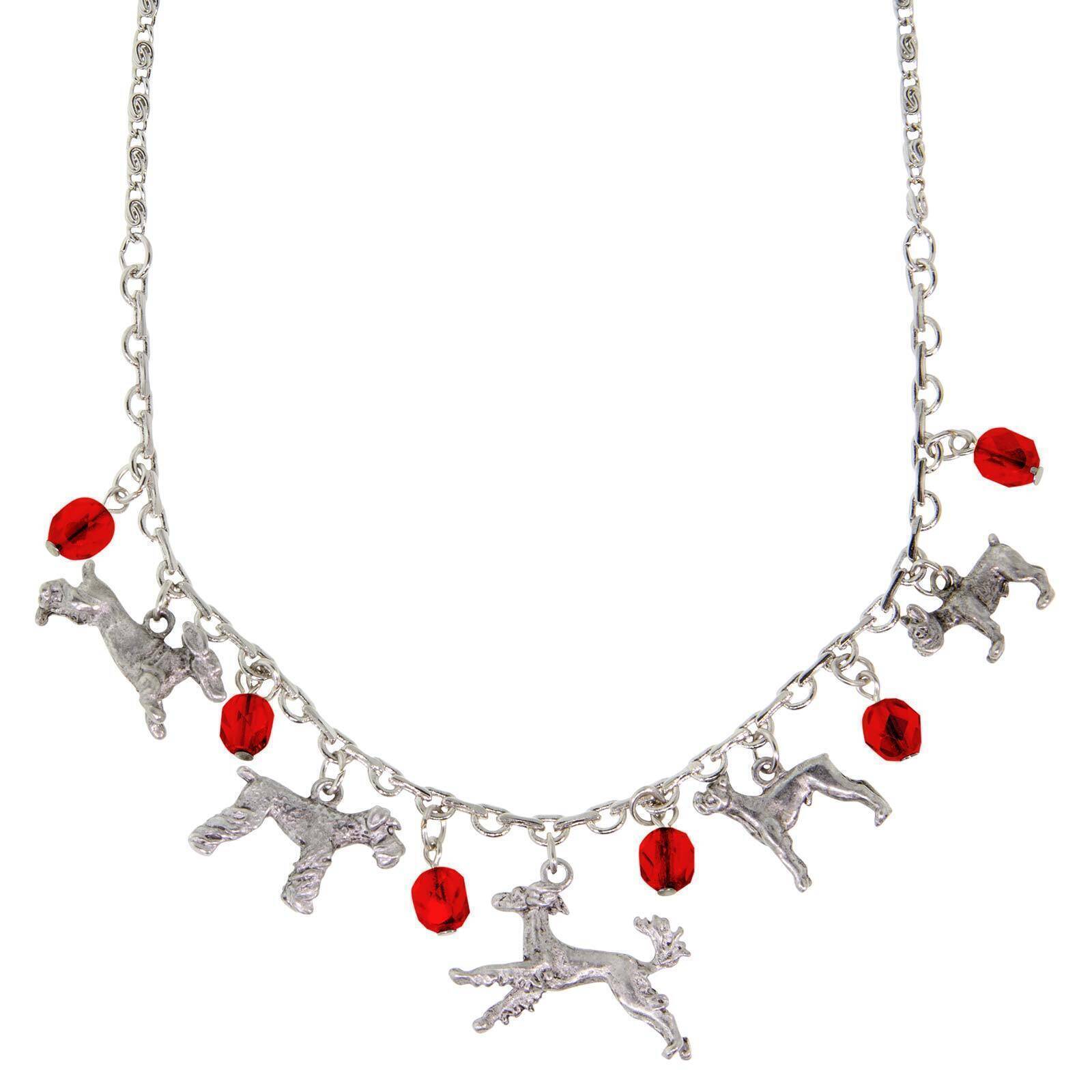 Multi Beaded Dog Charm Necklace 16" + 3" Extender