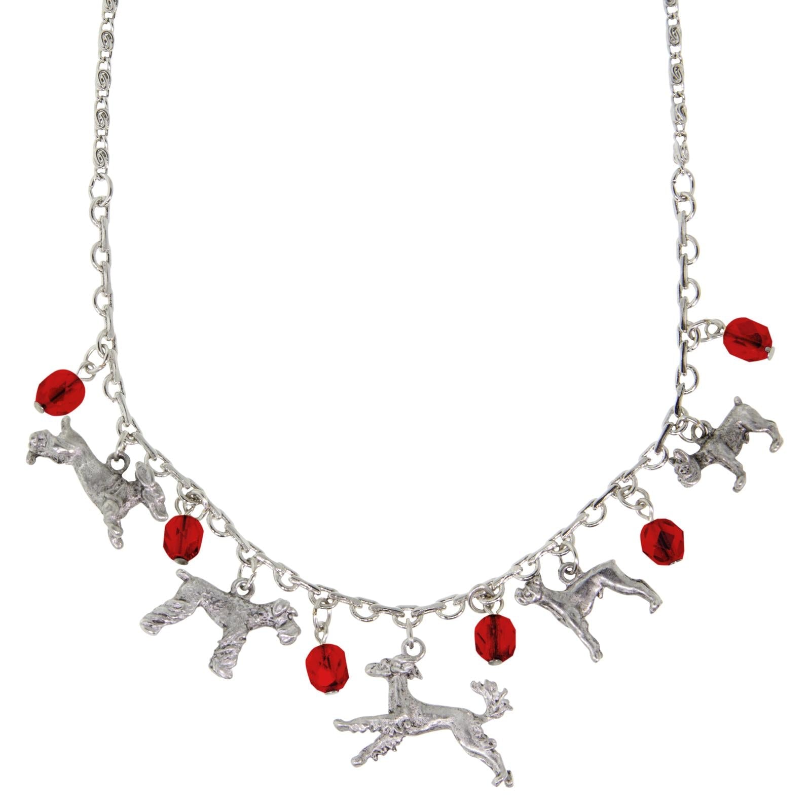 Multi Beaded Dog Charm Necklace 16" + 3" Extender