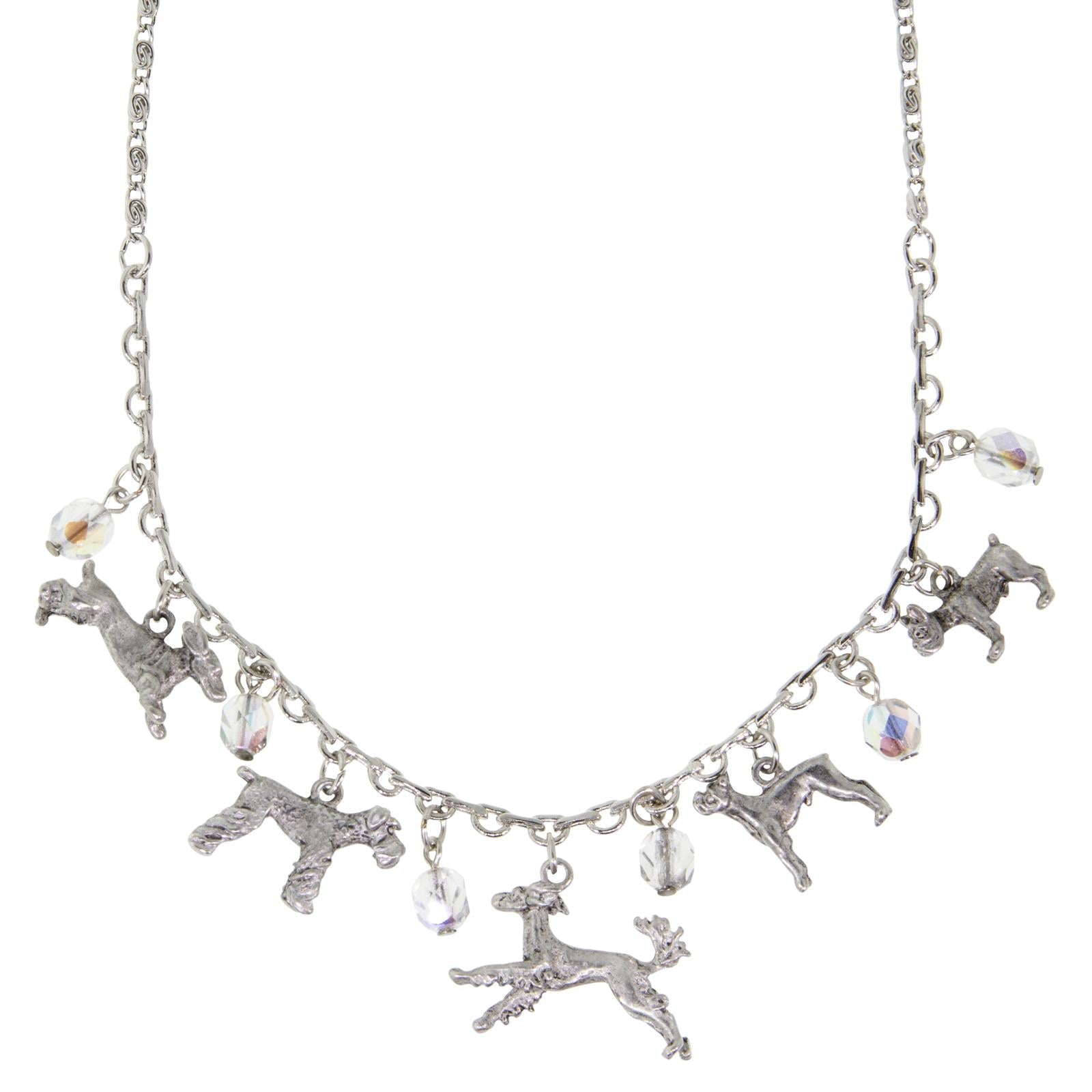 Multi Beaded Dog Charm Necklace 16" + 3" Extender