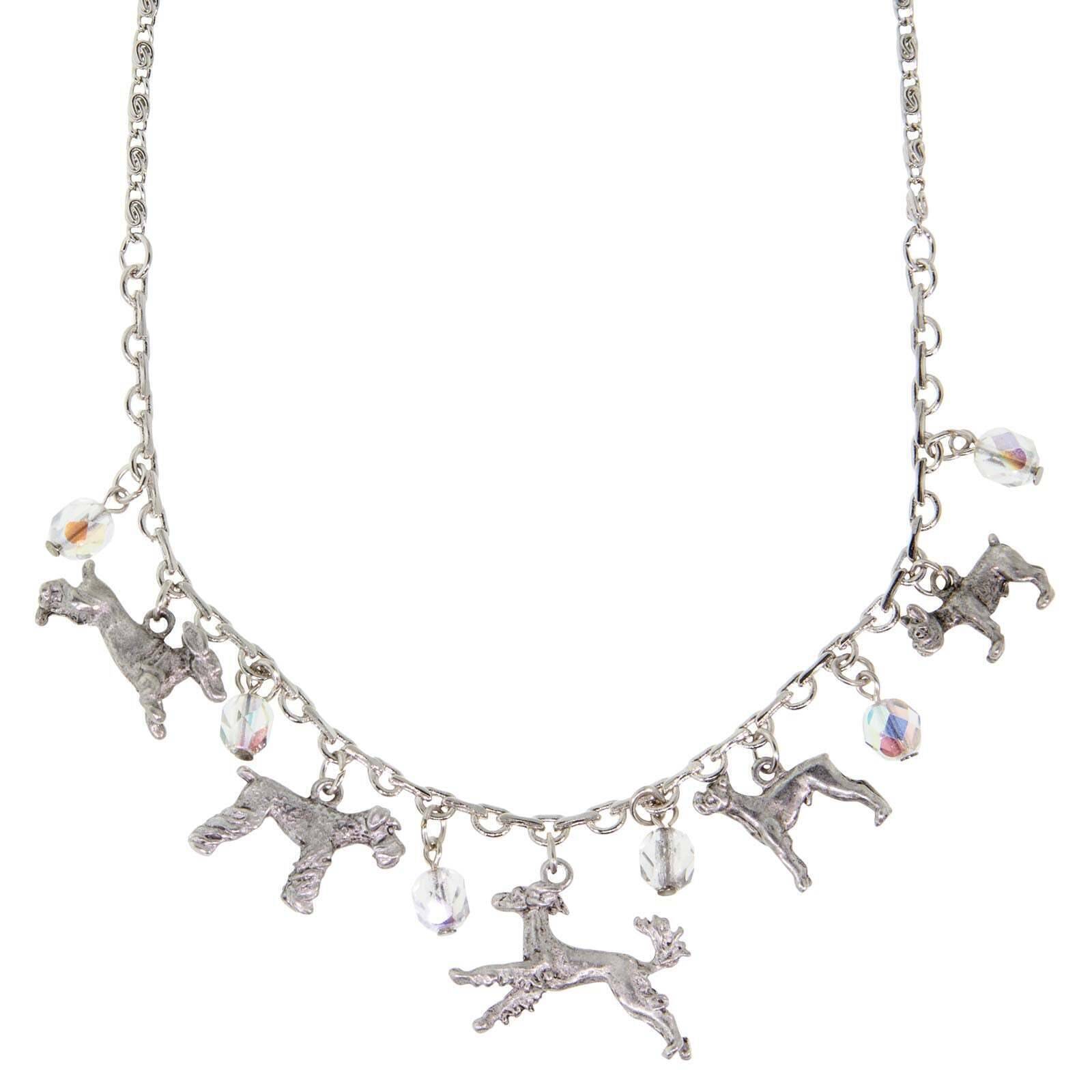 Multi Beaded Dog Charm Necklace 16" + 3" Extender