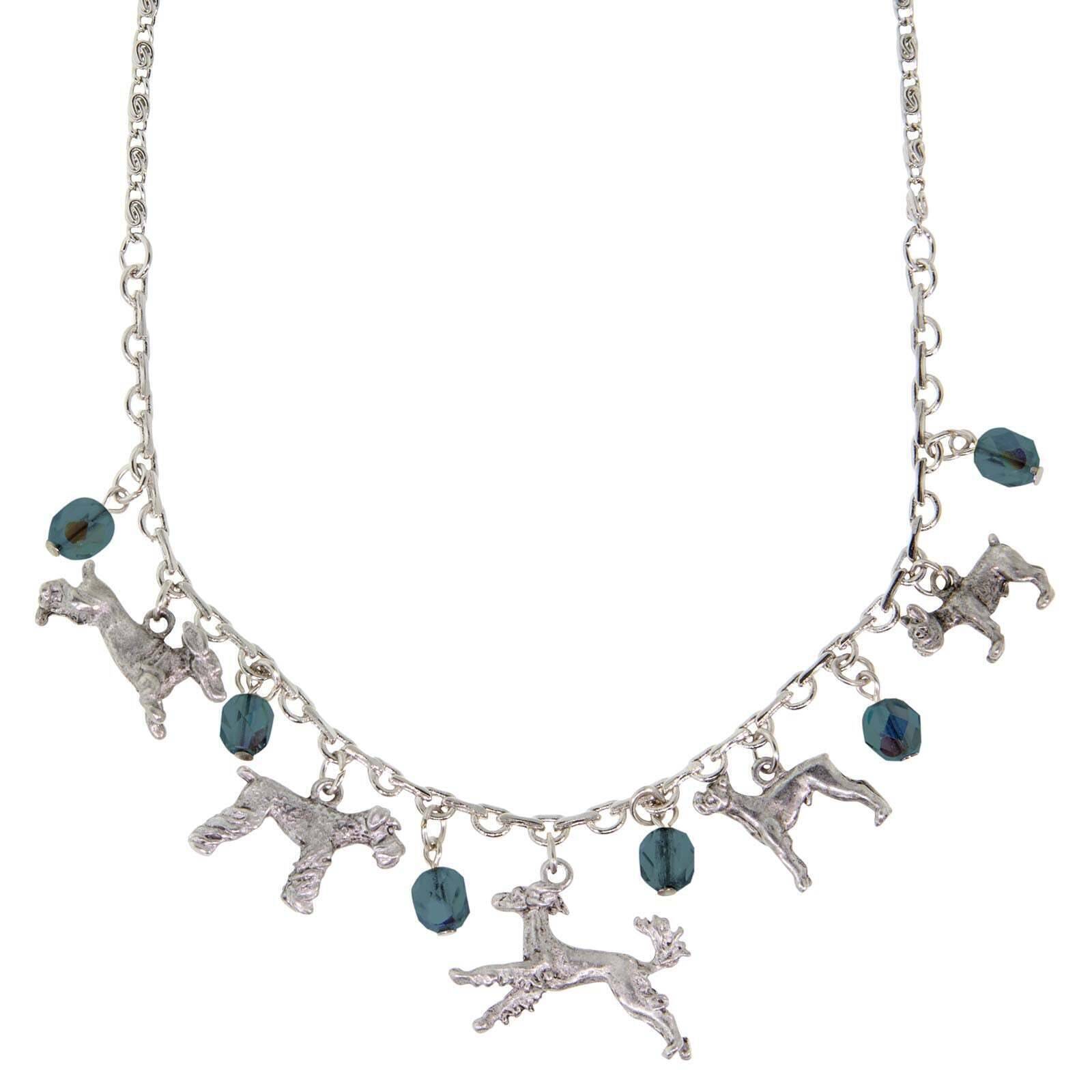 Multi Beaded Dog Charm Necklace 16" + 3" Extender
