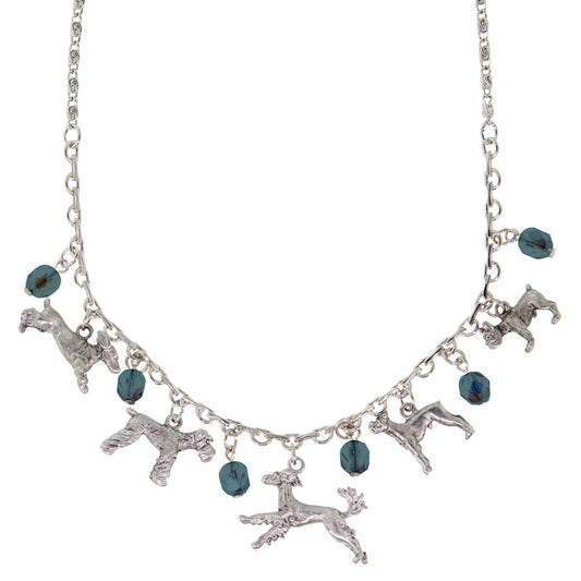 Multi Beaded Dog Charm Necklace 16" + 3" Extender