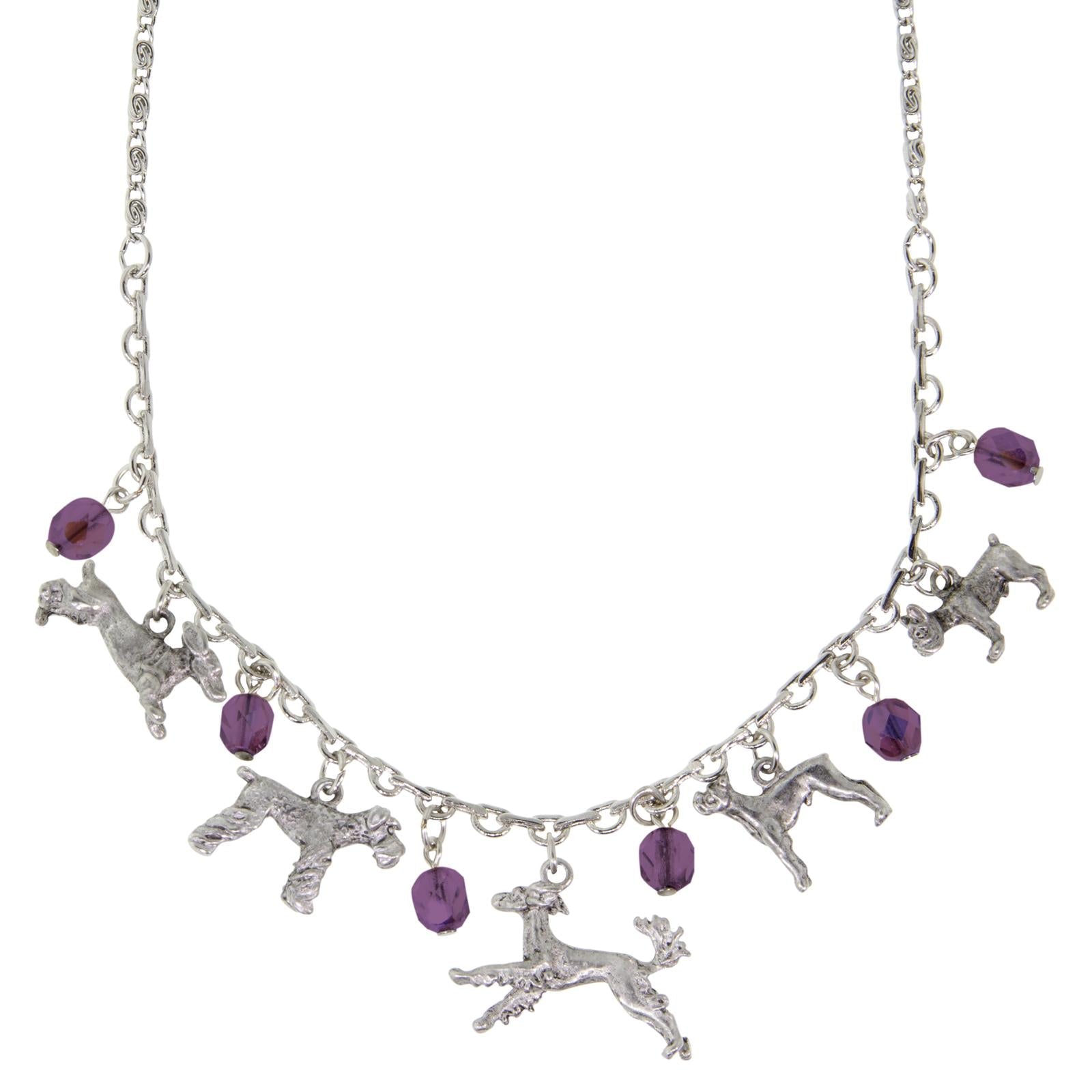 Multi Beaded Dog Charm Necklace 16" + 3" Extender