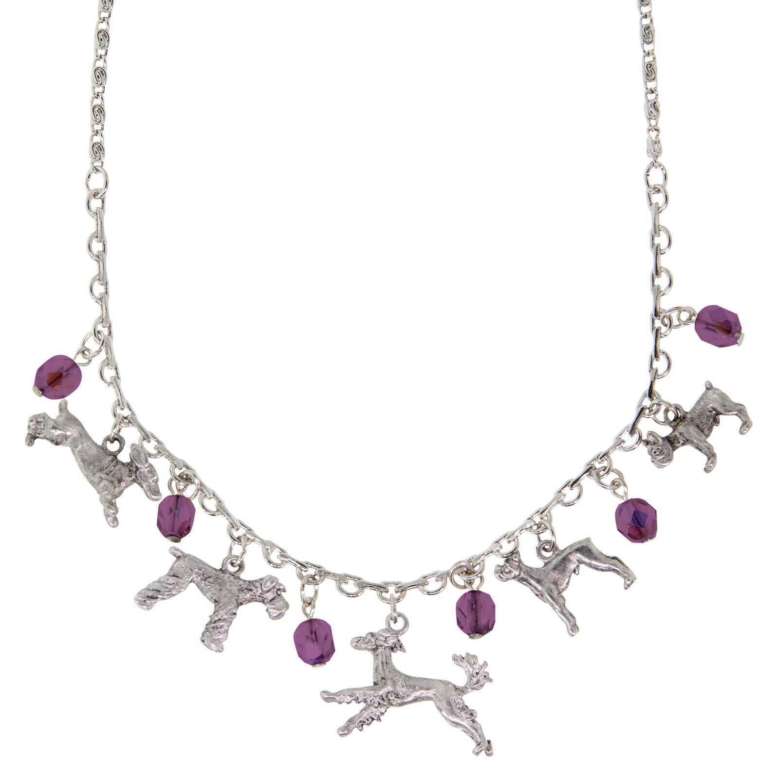 Multi Beaded Dog Charm Necklace 16" + 3" Extender