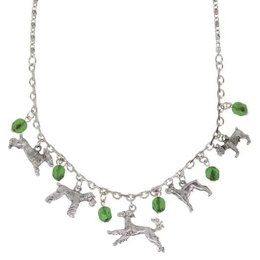 Multi Beaded Dog Charm Necklace 16" + 3" Extender