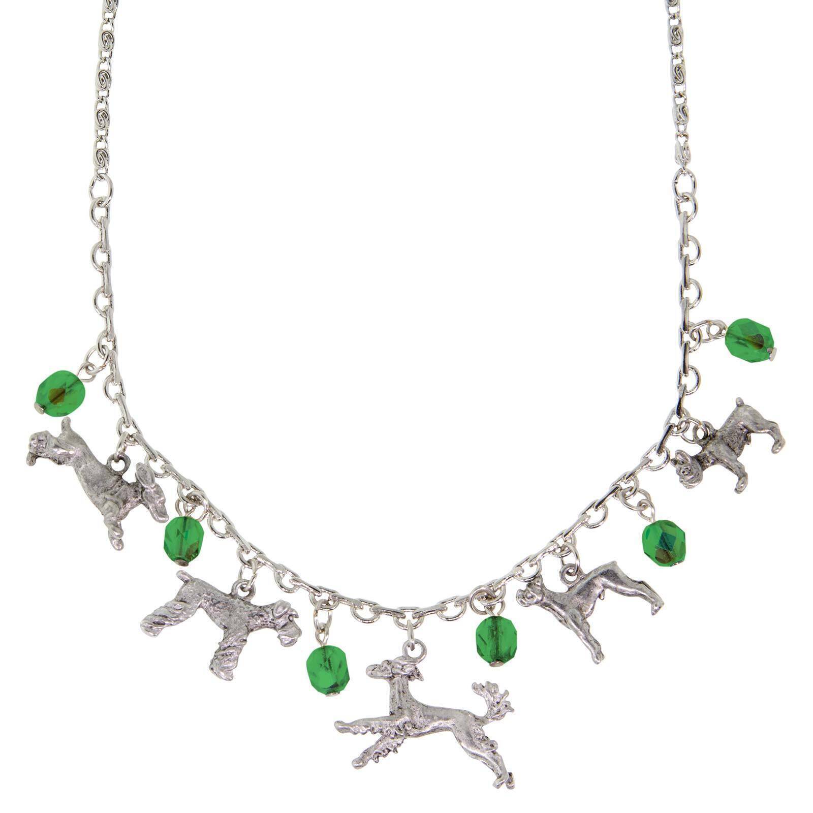 Multi Beaded Dog Charm Necklace 16" + 3" Extender