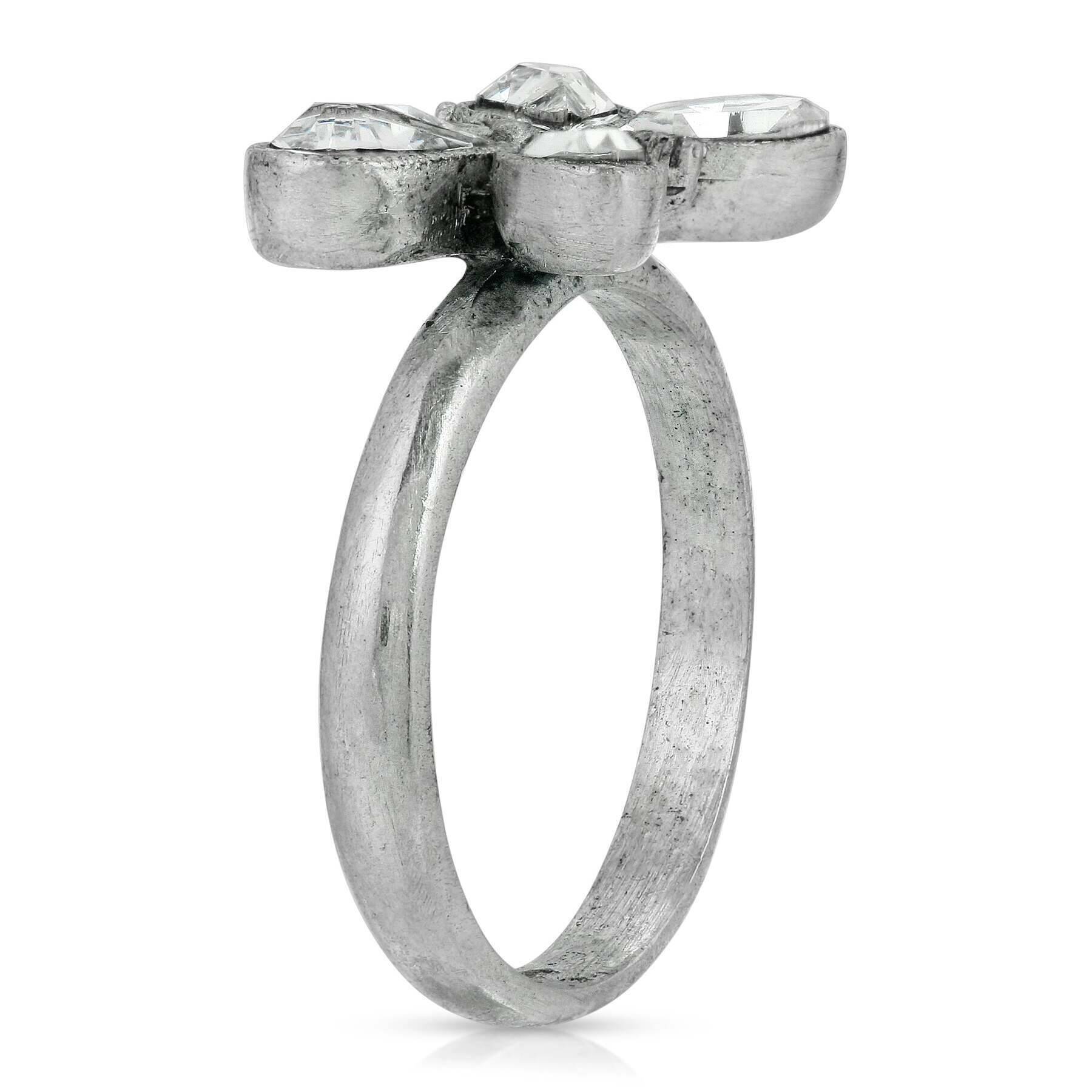 Pewter Crystal Butterfly Ring Size 7