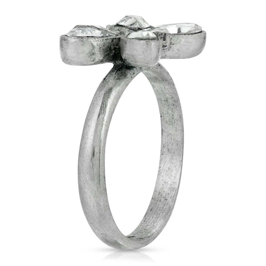 Pewter Crystal Butterfly Ring Size 7