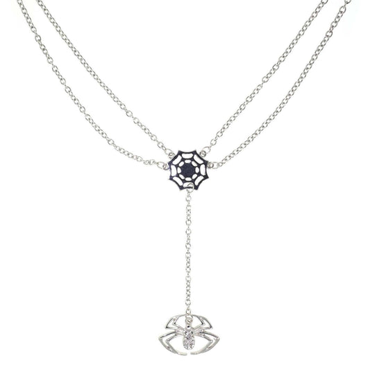 Spider Web With Crystal Spider Drop Necklace 16"