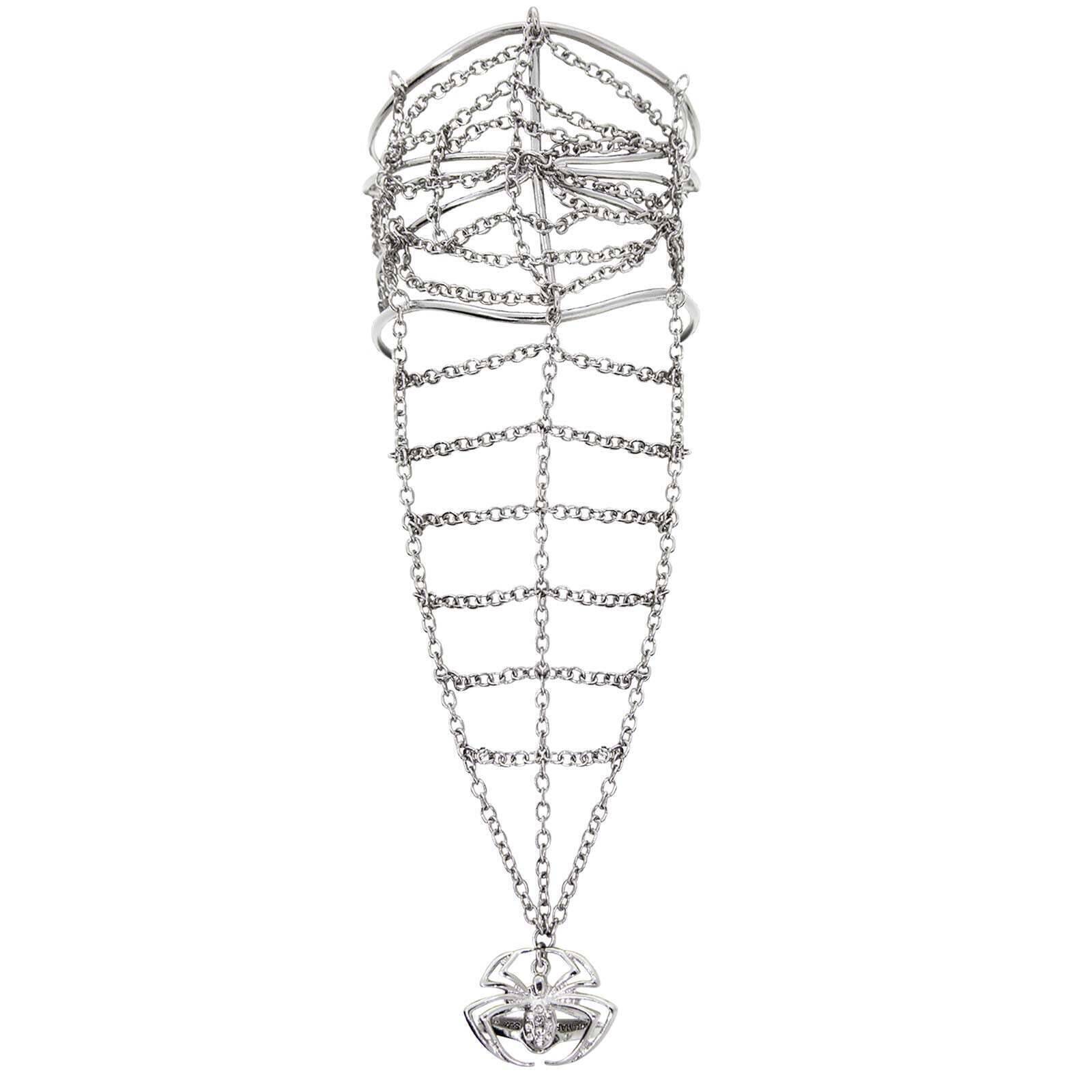 Web Cuff Bracelet & Link Chain Crystal Spider Ring Size 7