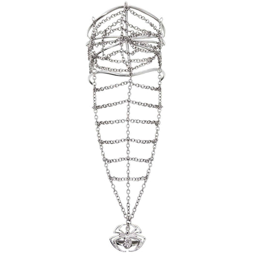 Web Cuff Bracelet & Link Chain Crystal Spider Ring Size 7
