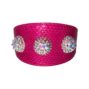 Fuchsia Snake Wide Style Collar With 3 Custom Swarovski Crystal Rivets