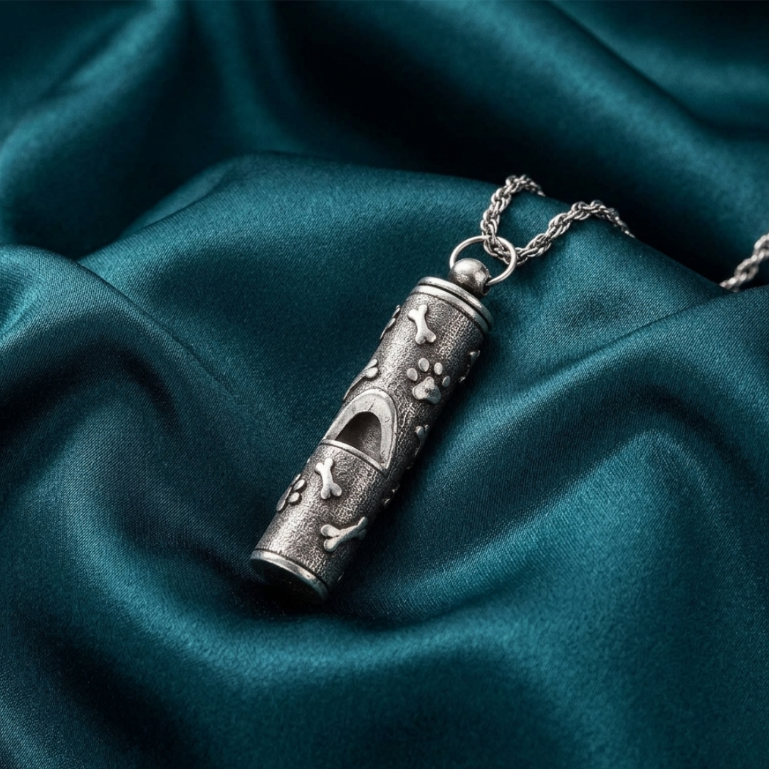 Dog Bone & Paws Whistle Pendant Necklace 28"