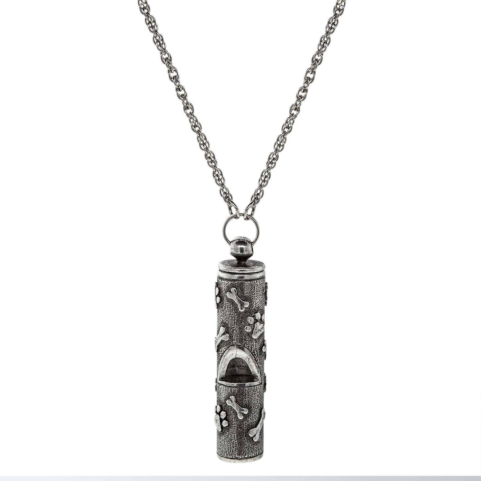 Dog Bone & Paws Whistle Pendant Necklace 28"