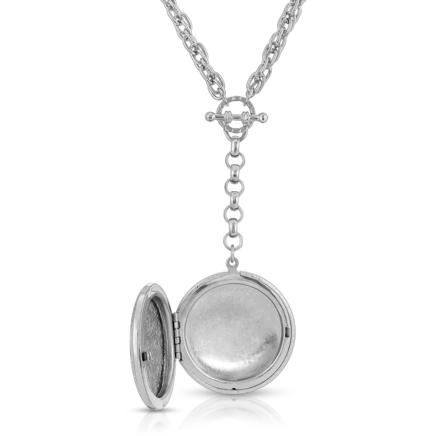 Pewter Round Heart Paws And Bones Drop Locket Necklace 28"