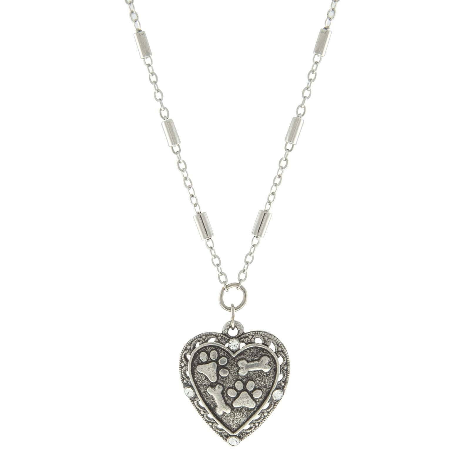 Heart Paws And Bones Pendant Necklace 16" + 3" Extender