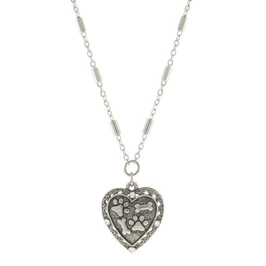 Heart Paws And Bones Pendant Necklace 16" + 3" Extender
