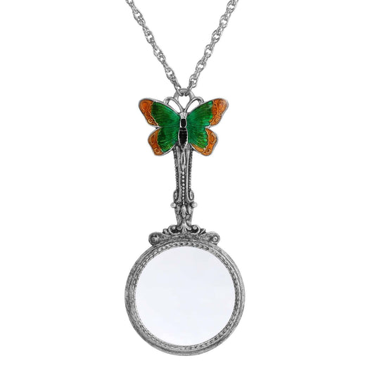 Metamorphic Butterfly Magnifying Glass Necklace 28" - Magnification Power: 1-2X