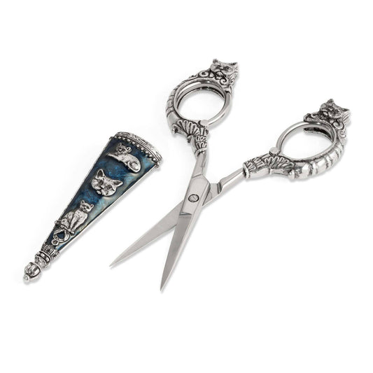 Antiqued Classic Blue Enamel Cat Scissors