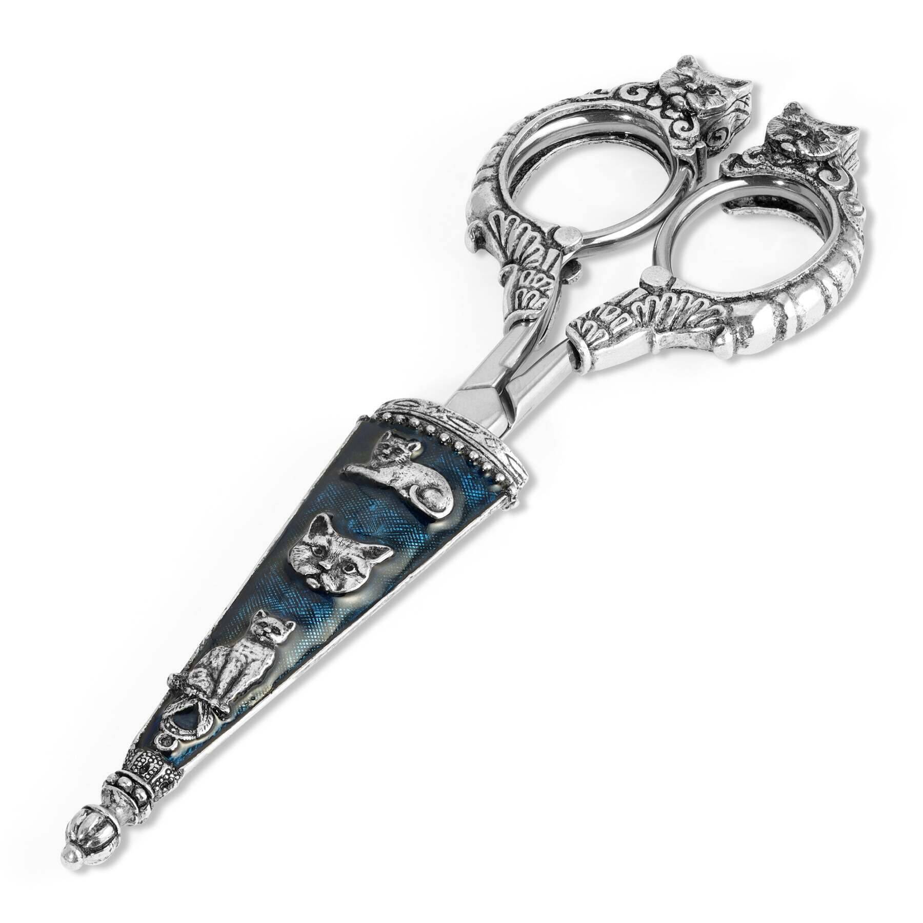 Antiqued Classic Blue Enamel Cat Scissors