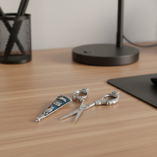 Antiqued Classic Blue Enamel Cat Scissors