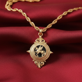 Load image into Gallery viewer, Onyx Gemstone Gold Pegasus Acanthus Pendant Necklace 16" + 3" Extender
