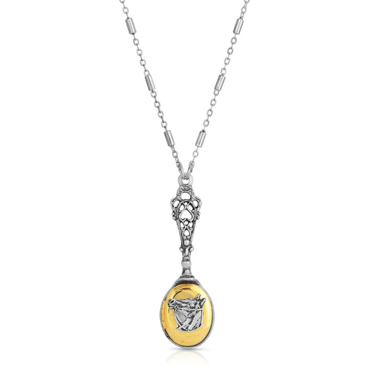 Two Tone Horse Head Locket Necklace 28"