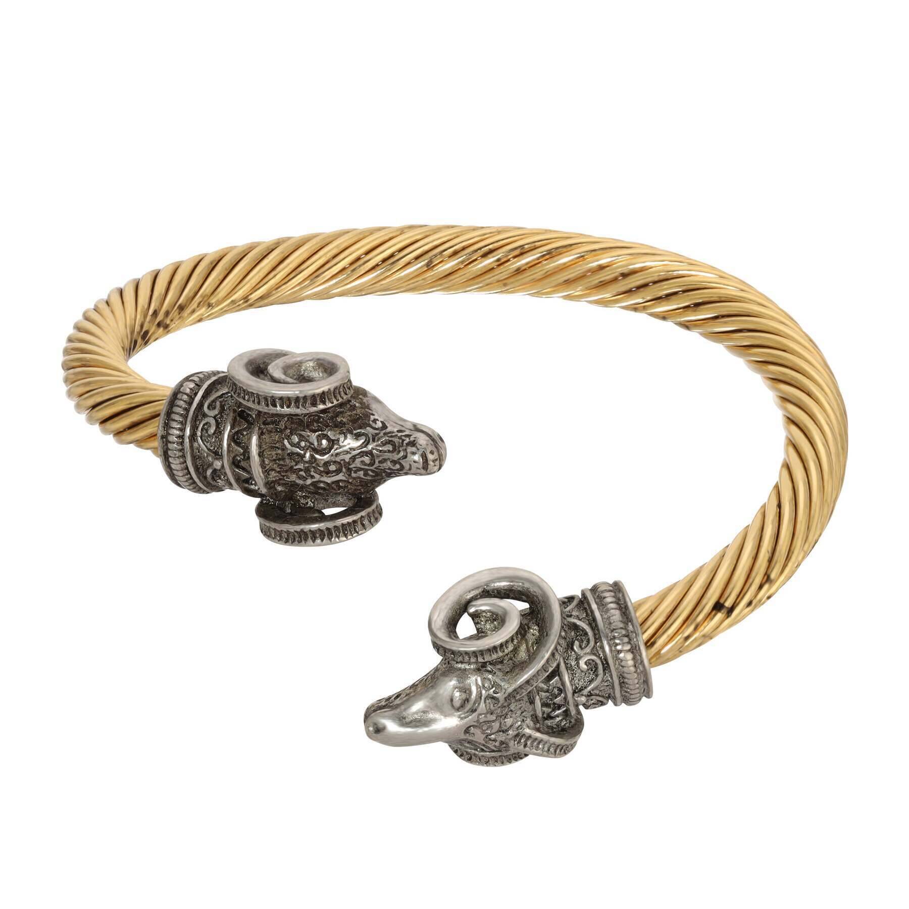 Amun Rams Head Open Bangle Cuff Bracelet