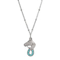 Load image into Gallery viewer, Equestrian Elegance Turquoise Crystal Pendant Necklace 16" + 3" Extension
