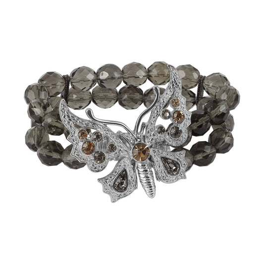 Butterfly Light Topaz & Black Diamond Crystal Stretch Bracelet