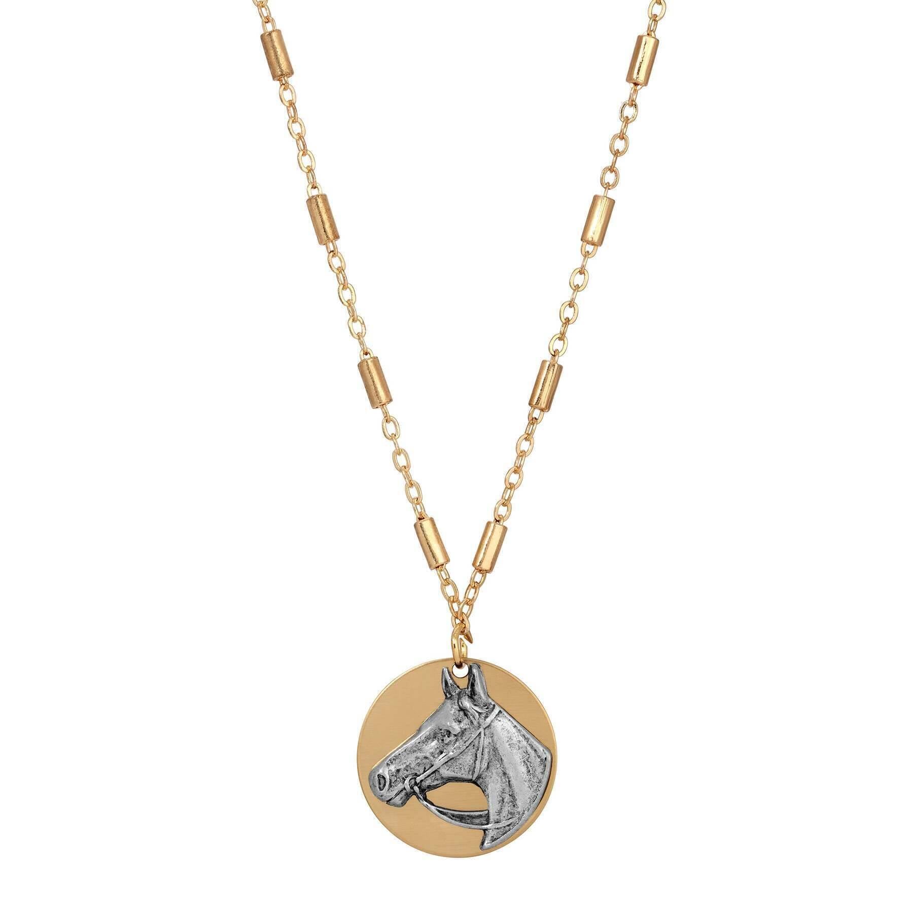 Antiqued Horse Head Pendant Necklace 16" + 3" Extender