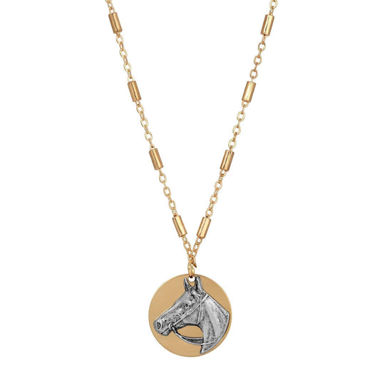 Antiqued Horse Head Pendant Necklace 16" + 3" Extender