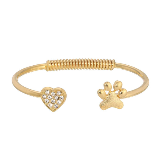 Crystal Heart And Paw Spring Cuff Bracelet
