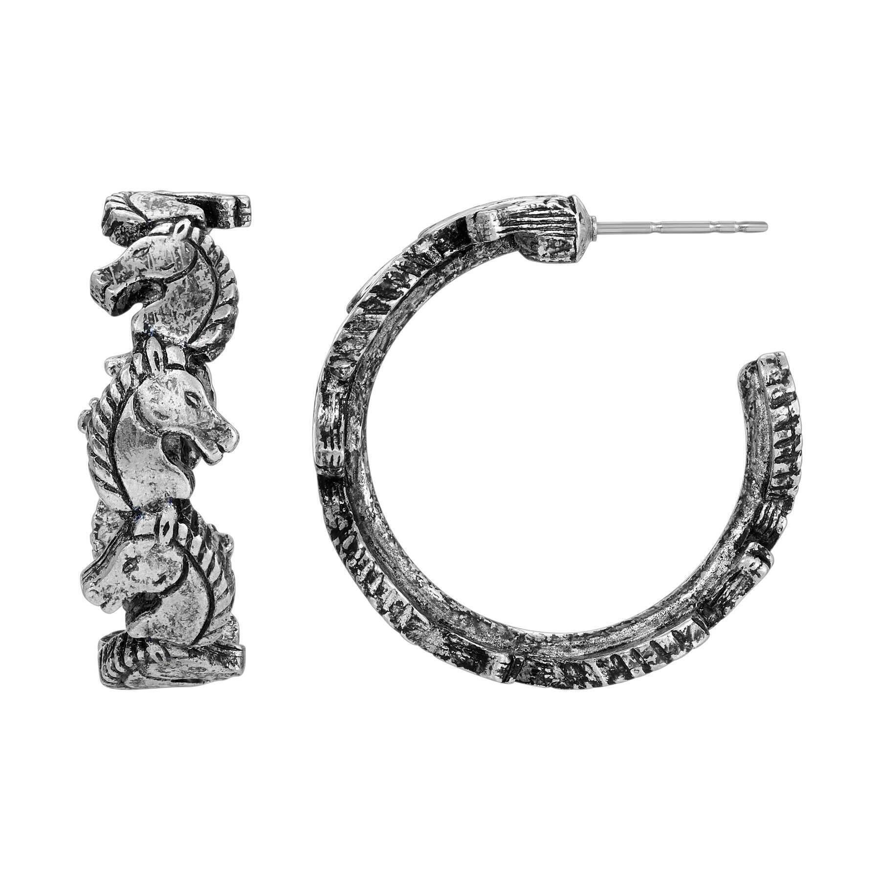 Antiqued Horse Hoop Earrings