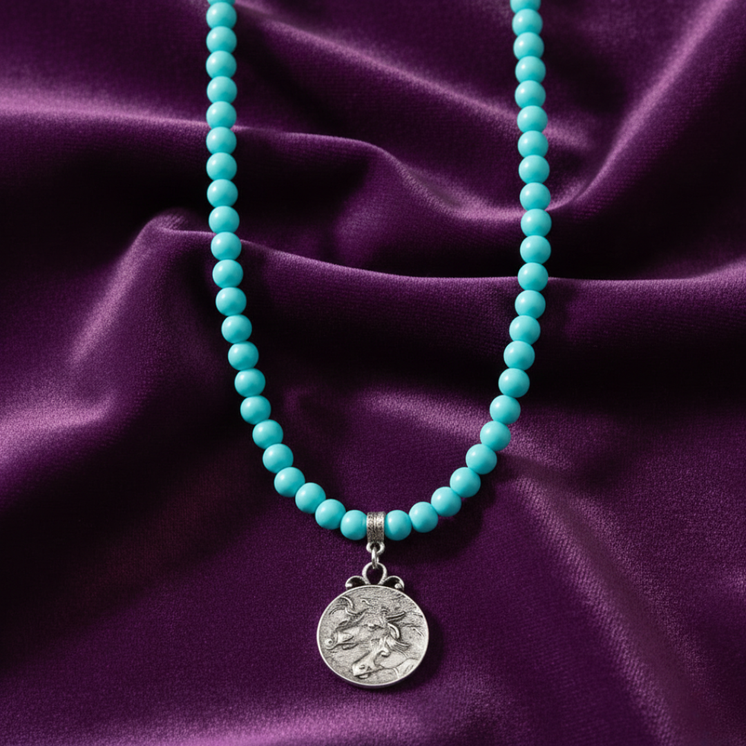 Turquoise Beaded Strand Horse Pendant Necklace 15" + 3" Extender