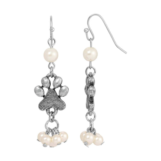 Paw & Faux Pearls Dangling Earrings
