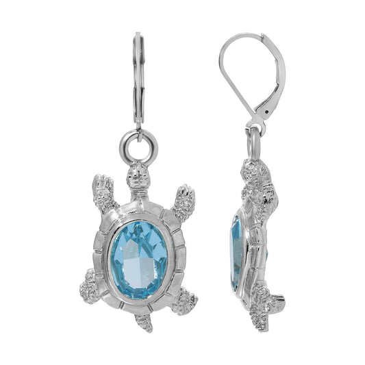 Aqua Marine Austrian Crystal Galapagos Tortoise Drop Earrings