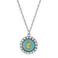 Load image into Gallery viewer, Gold Horse Motif Turquoise Enamel Crystal Pendant Necklace 16"
