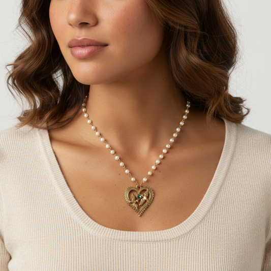 Crystal Heart Love Birds Pendant Necklace 15" + 3" Extension