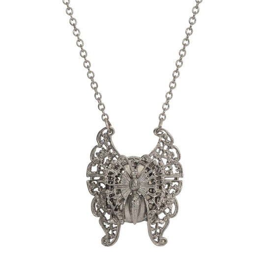 Vintage Style Butterfly Double Photo Locket Necklace 28"