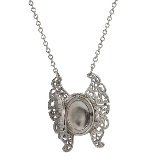 Vintage Style Butterfly Double Photo Locket Necklace 28"