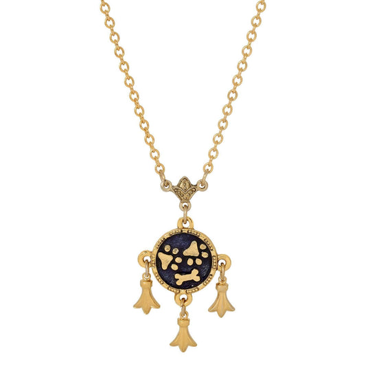 Sapphire Blue Enamel Paws And Bone Dangling Charms Pendant Necklace 16" + 3" Extension