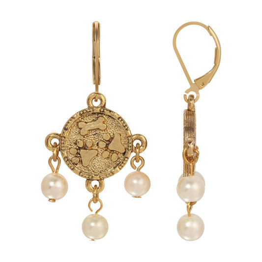 Paws & Bones Faux Pearl Dangling Earrings