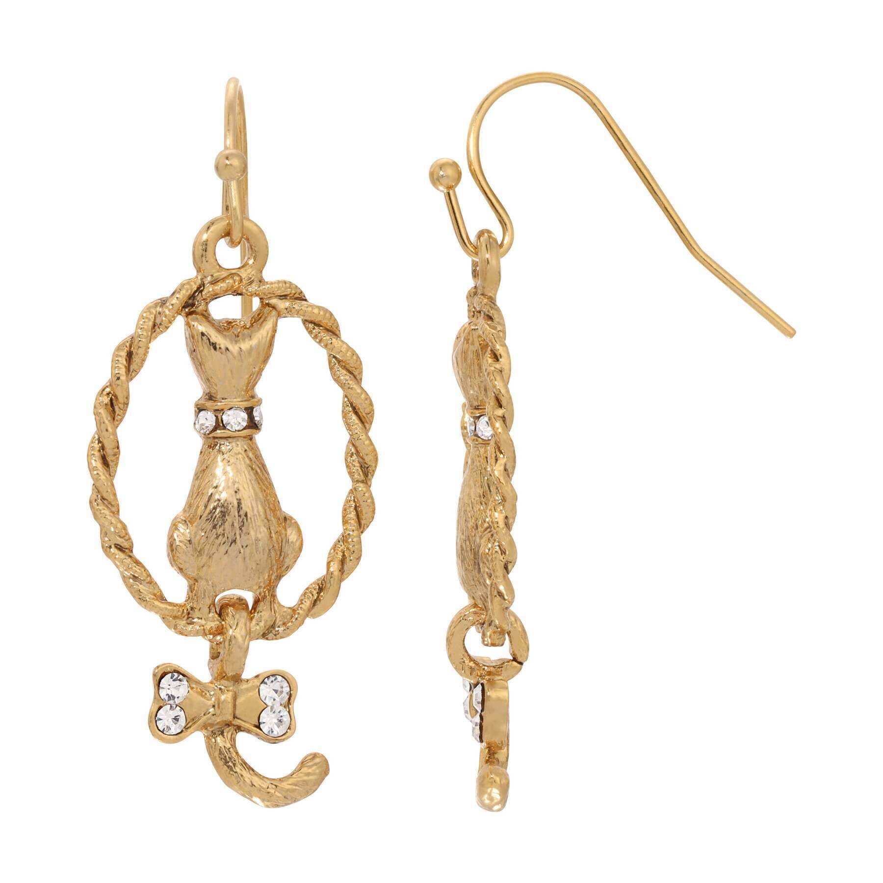 Backwards Cat Crystal Drop Earrings