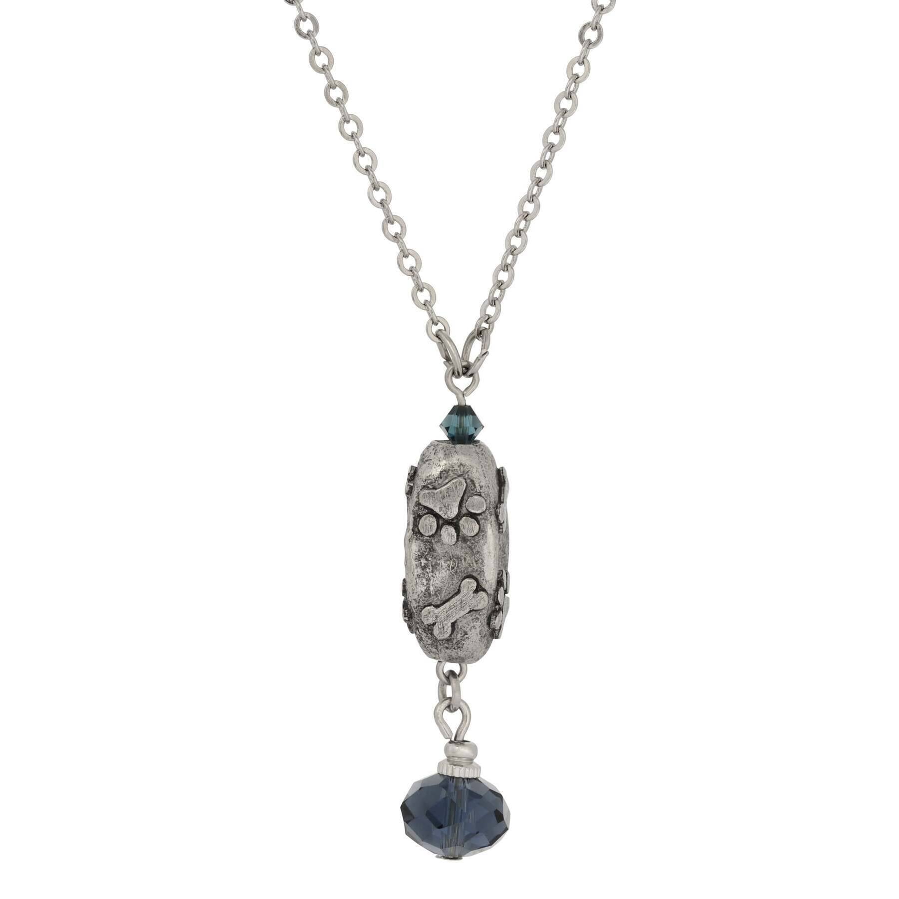 Montana Blue Crystal Paws And Bones Pendant Necklace 16"