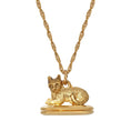 Load image into Gallery viewer, Gold Perched Cat Double Photo Locket Necklace 28"
