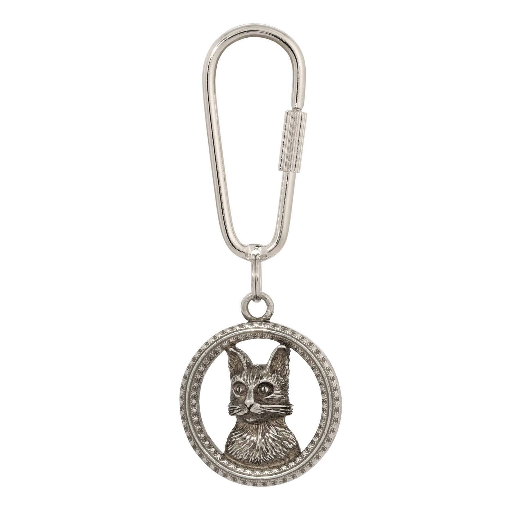 Floral Adorned Round Cat Carabiner Key Chain
