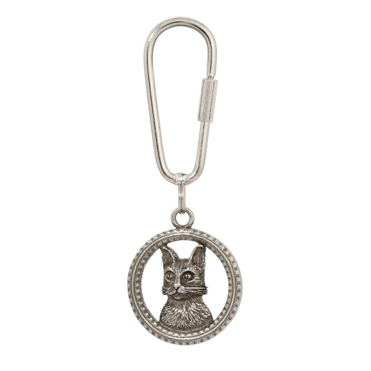 Floral Adorned Round Cat Carabiner Key Chain