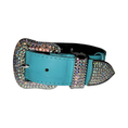 Load image into Gallery viewer, The Tiffany Collection. Gorgeous Turquoise Blue Embossed Croc Italian Leather/Custom Silver Swarovski Crystal Hardware Collar.
