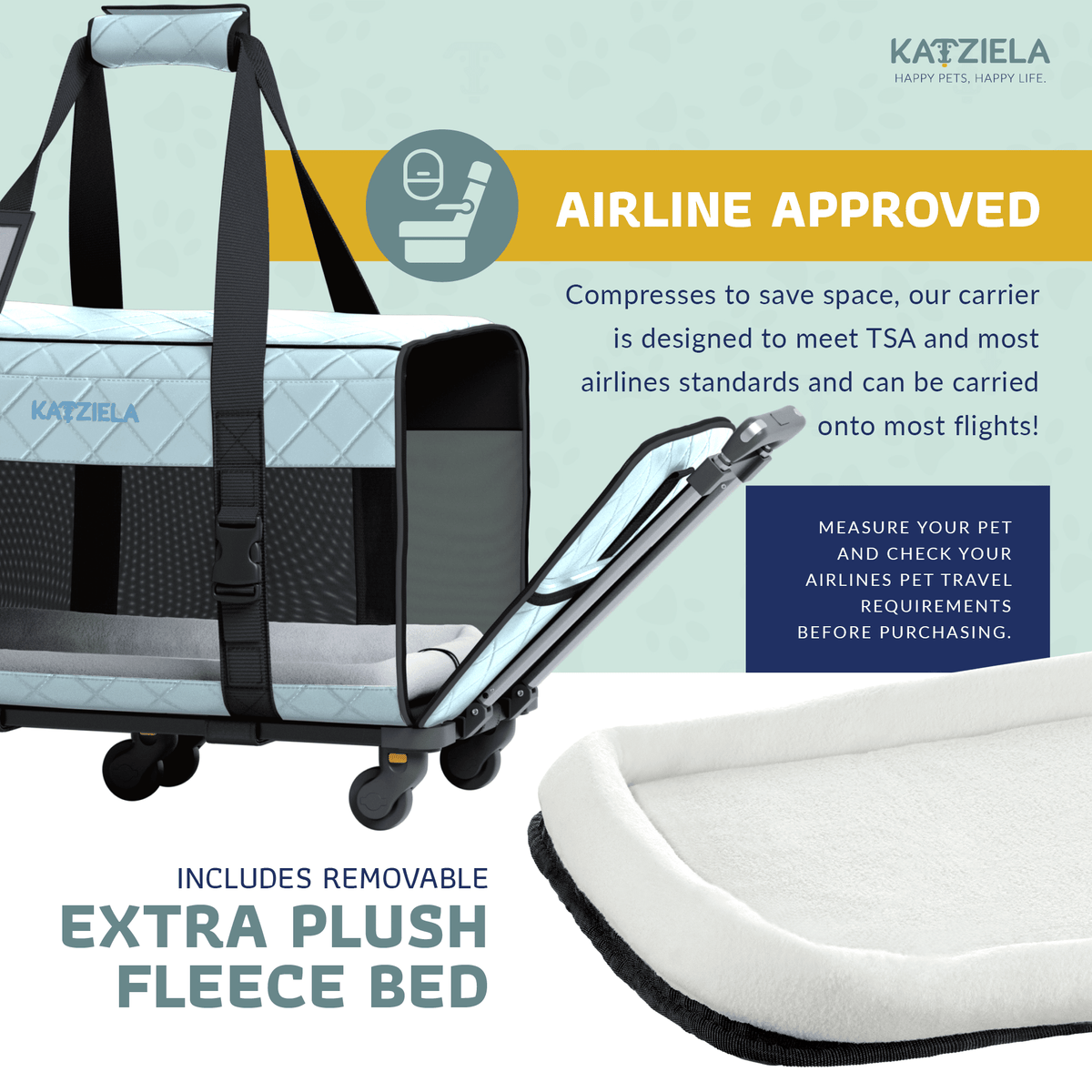 Quilted Chariot Pet Carrier With Removable Wheels and Telescopic Handle